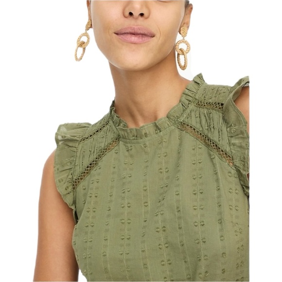 J Crew Factory White Flutter Sleeve Clip Dot Cotton Womens Size S Blouse - Picture 4 of 12